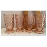 4 pink Depression water goblets