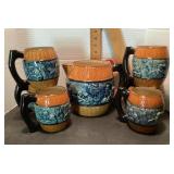 Pottery pitcher & 6 cups set