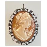 Sterling silver cameo brooch / pendant