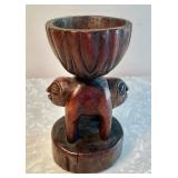 African carved wood figural 8" vessel