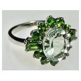 Sterling silver and chrome diopside ring