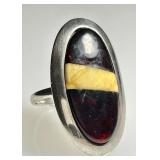 Sterling silver and amber ring