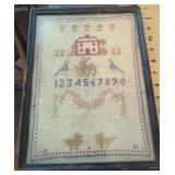 Antique framed cross stitch sampler