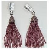 2 Sterling silver rhodalite garnet tassels