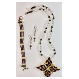 Sterling garnet and peridot 3-pc set