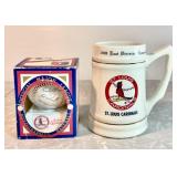 1982 Cardinals baseball and 1985 Cardinals mug