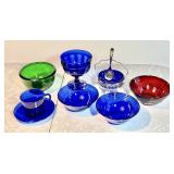 Red, green, and cobalt blue glass group