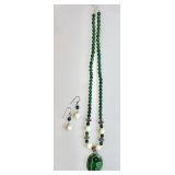 Sterling malachite necklace and earrings