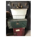 2 vintage boxes, cooler, suitcase