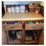 Contents of countertop and cabinet in kitchen