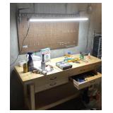 Work bench, peg board & light