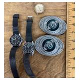 3 Menï¿½s watches and 2 belt buckles