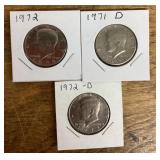 3 Kennedy half dollars 1971-1972