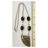 Sterling silver labradorite and garnet necklace