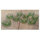 9 Green Depression glasse cups