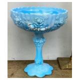 Fenton blue slag glass compote