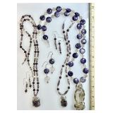 3 silver wire wrapped gemstone necklaces &