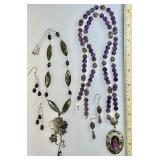 2 gemstone necklaces and earrings