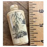 Vintage scrimshaw bone snuff bottle