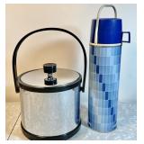 Chrome ice bucket and vintage Thermos bottle