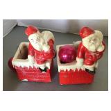 Pair of ceramic Santa chimney planters