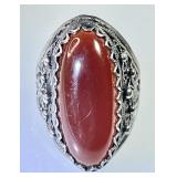 Unmarked sterling silver filigree carnelian ring