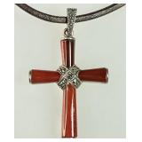 Sterling carnelian & marcasite cross necklace