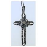 Sterling marcasite reliquary cross necklace