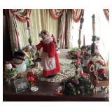 Christmas decor lot and porcelain dolls