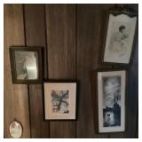 5 framed prints and photos