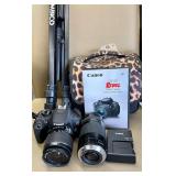 Canon EOS Rebel T5i Camera with Bag, Chargers, Lenses, and Ambico Tripod