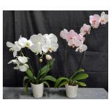 Pair of ceramic vases w/ faux orchid flowers