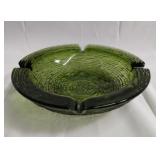 Mid Century Green Glass Ashtray 2 1/8"h. x 8