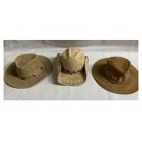 3 hats (2 leather, 1 straw) (f)