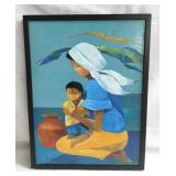 Artist Signed Oil/Board Woman/Child 2001