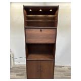 Mid century lighted bar cabinet with fold down