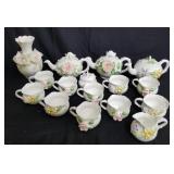 Group of floral fine bone china tea set, vase,