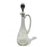Large etched art glass decanter, 17ï¿½ h.