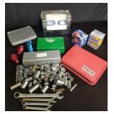 Box of miscellaneous, tools, Dynex DVD player,