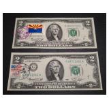 Pair of Bicentennial stamped 1976 $2 US Paper