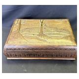 Vintage carved wood jewelry box