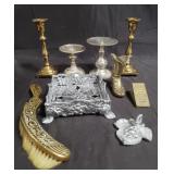 Brass and pewter miscellaneous clip, candle