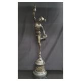 Bronze winged mercury sculpture on marble base