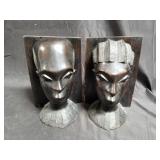 Pair of wood tribal head bookends