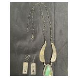 Signed silver & turquoise necklace and earrings