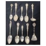 Group of ten sterling silver souvenir spoons