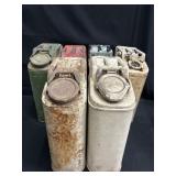 Group of 6 vintage 5 gallon gas canisters