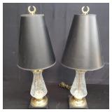 Pair of crackle glass and brass table lamps