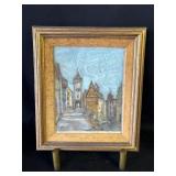 VTG framed Carr Bavarian pastel art with stand