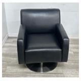 Modern Leather & chrome swivel arm chair